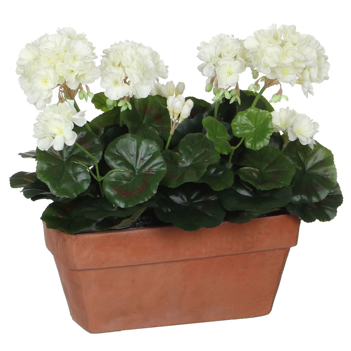 Plante Artificielle Géranium dans Jardinière de Balcon - L29 x L13 x H40 cm - Blanc