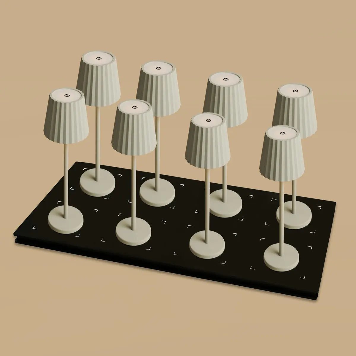 Combi Set Professional - 8 x Maya Shadow Grey Grey Rechargeable Table Lampes et 1 x Station centrale Station de charge sans fil avec Qi-Technology - Perfect pour les restaurants, l'hospitalité et les hôtels