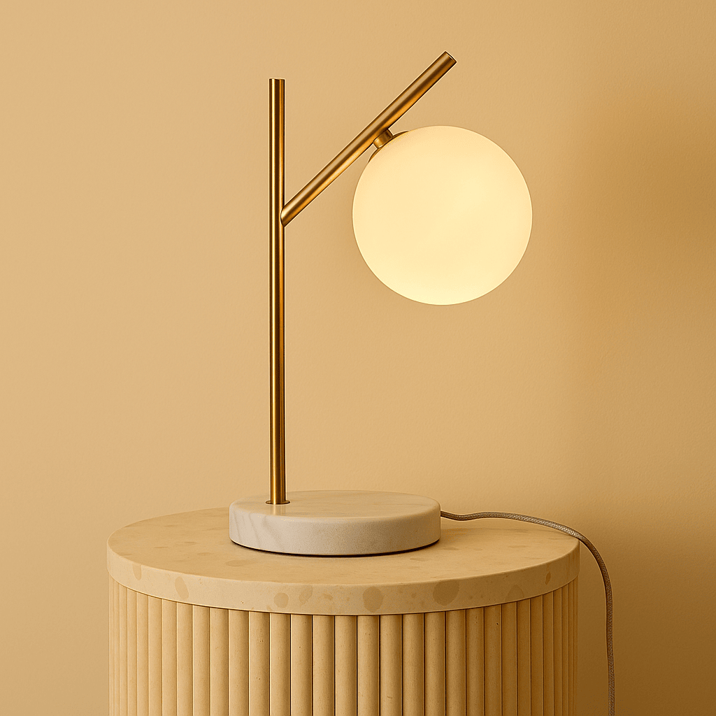Lampe en marbre Madison avec globe en verre dépoli – Lampe de table élégante