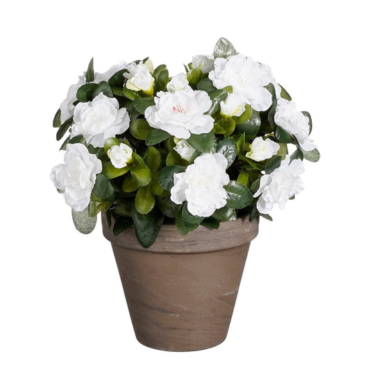Plante Azalée Artificielle en Pot de Fleur Stan - H31 x Ø26 cm - Blanc