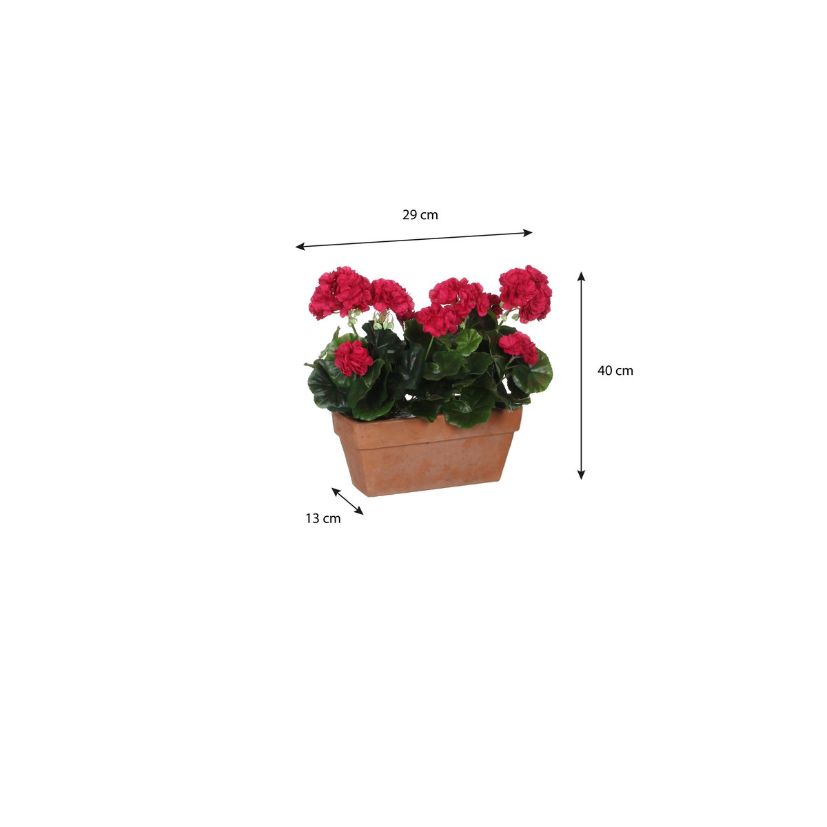 Plante de Géranium Artificielle en Boîte de Balcon - L29 x L13 x H40 cm - Rose foncé
