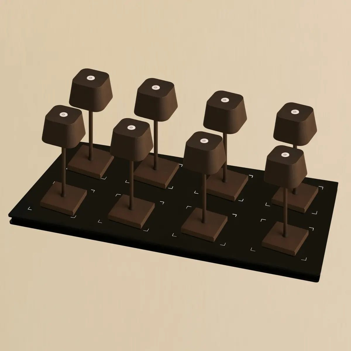 Professional Combi Set - 8 x Sarphati Mini Mocha Brown Rechargeable Table Lamps and 1 x Central Station Wireless Charging Station with Qi-Technology - Perfect for Restaurants, Hospitality and Hotels
