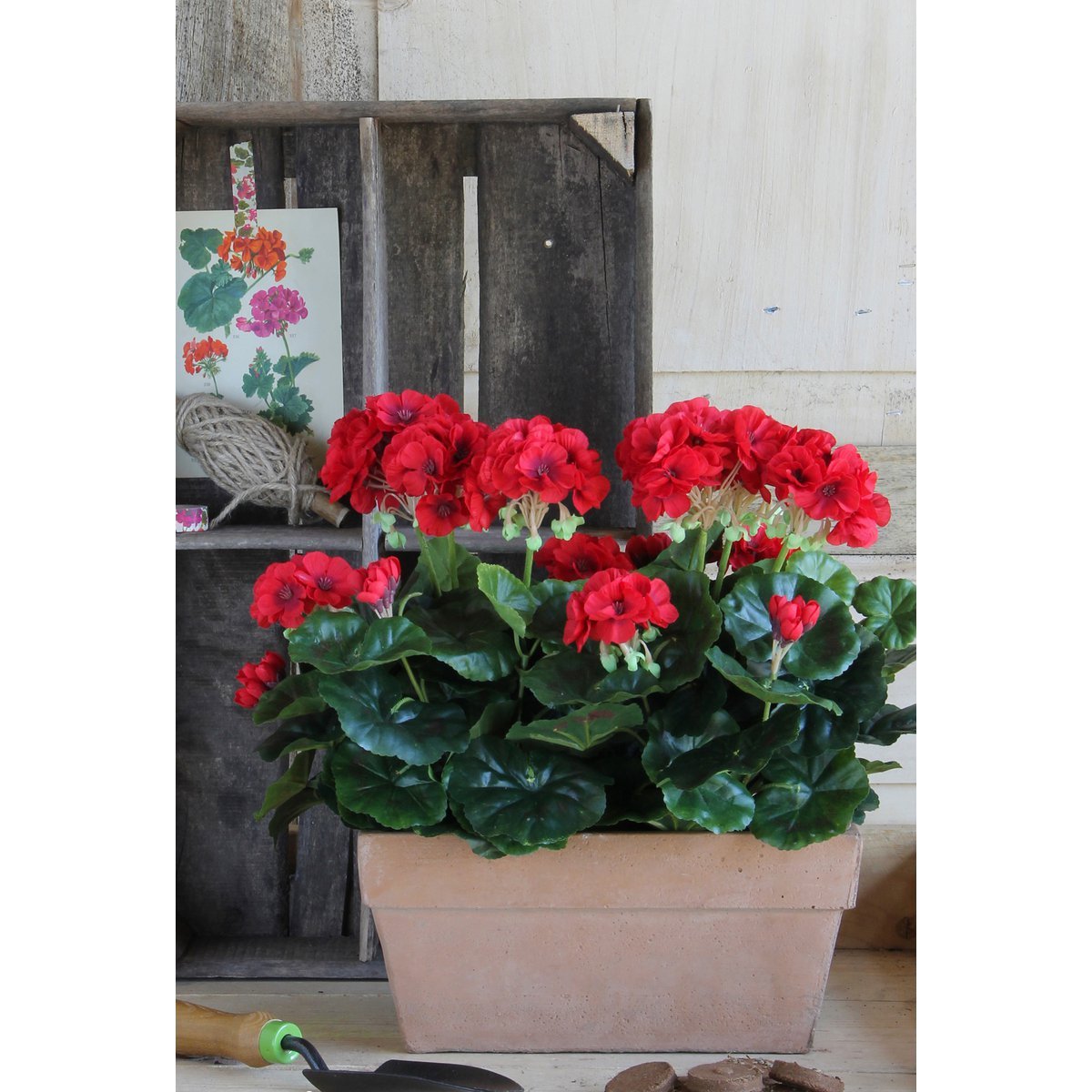 Plante de Géranium Artificielle en Boîte de Balcon - L29 x L13 x H40 cm - Rouge
