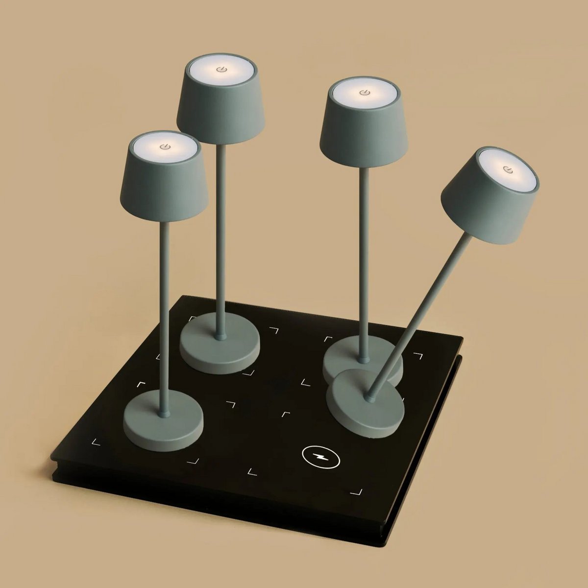 Combi set professionnel - 4 X Vondel Mini Mouse Grey Grey Rechargeable Table Lampes et 1 x Amstel Wireless Station de charge avec Q1-Technology - parfait pour les restaurants, l'hospitalité et les hôtels