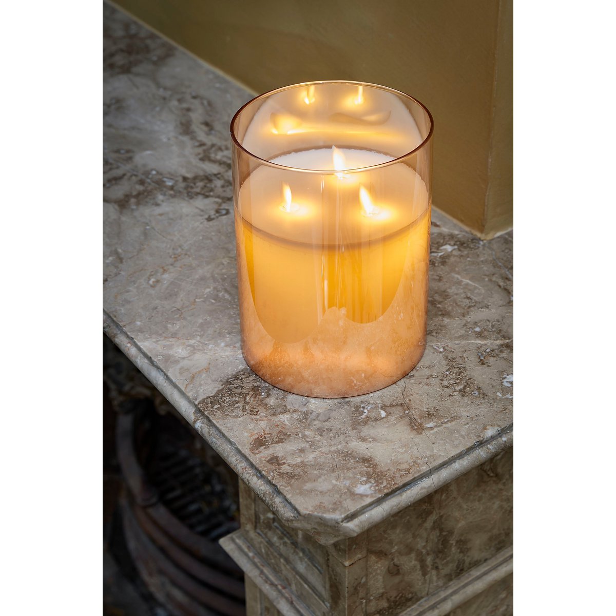 Bougie LED - H20 x Ø15 cm - Verre/Cire - Doré