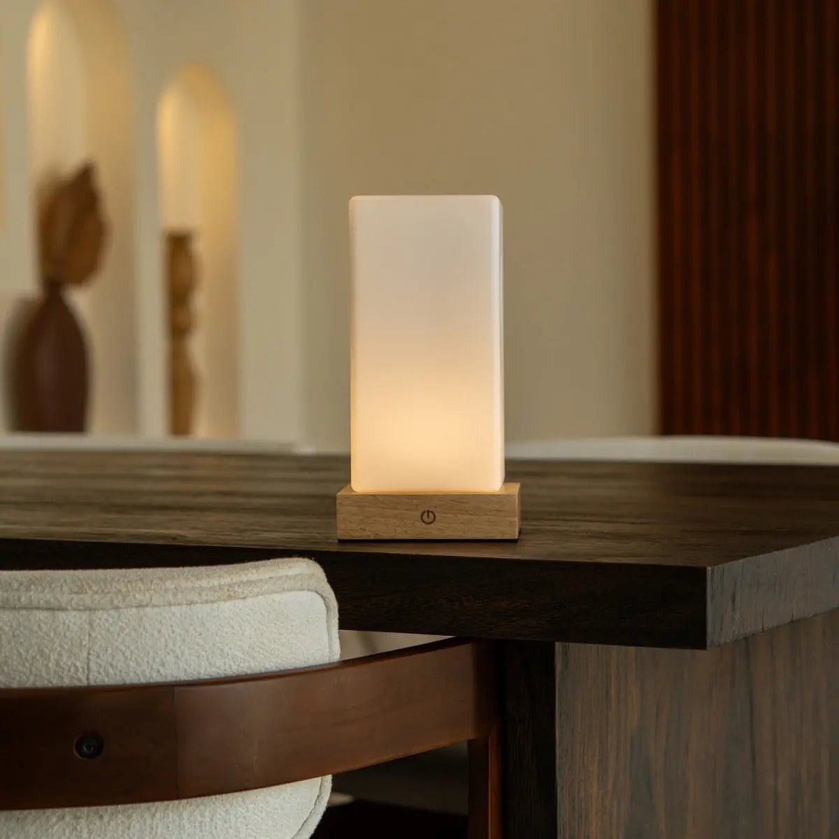 Lampe rechargeable en bois marron clair Zayn L Batterie dimmable et sans fil et bonne batterie