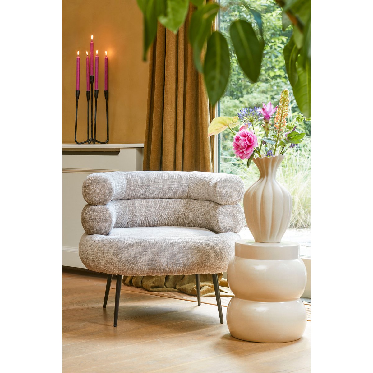 Table d'appoint Vendi / H40 x Ø35 cm - Céramique - Crème