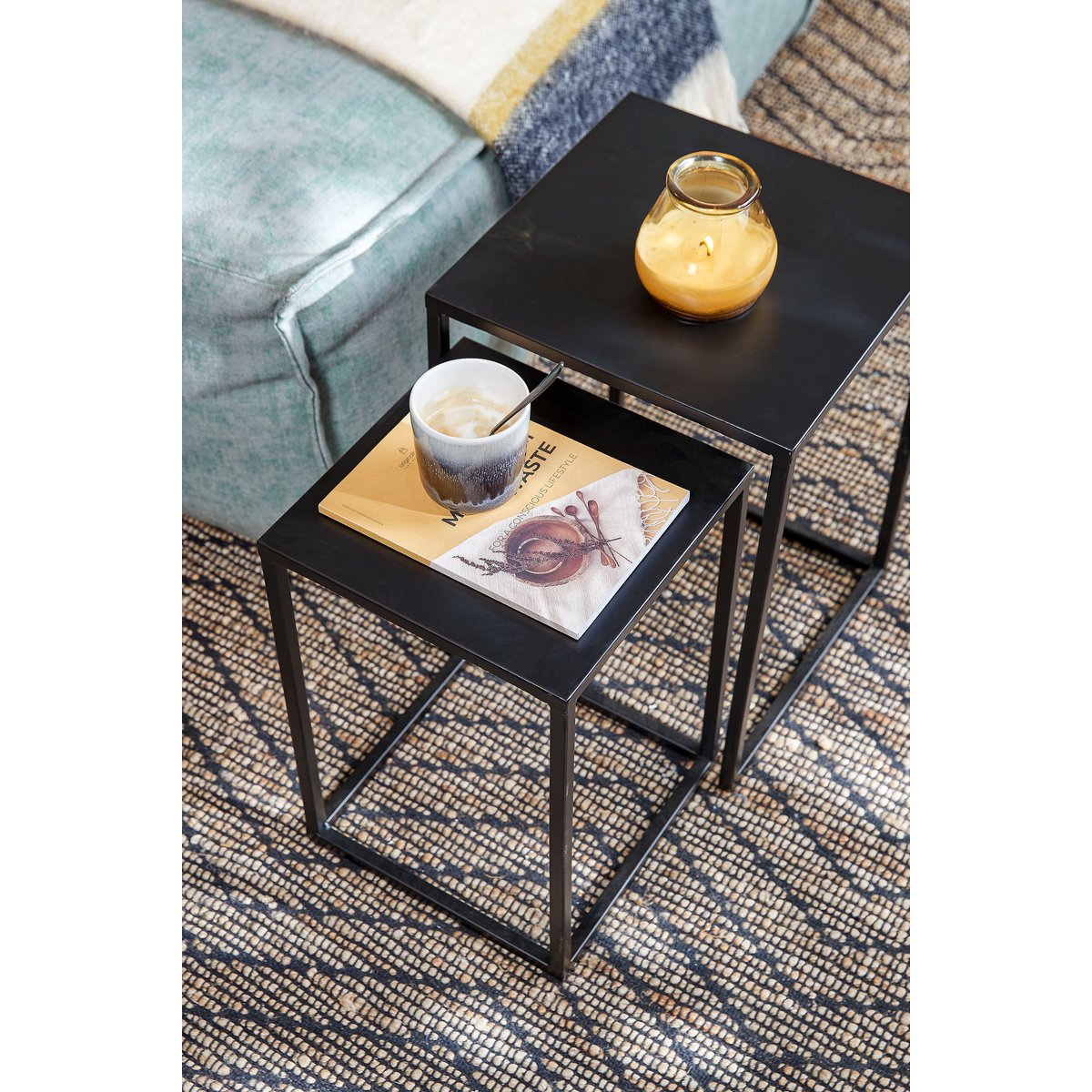 Table d'appoint Goa - Lot de 2 - L30 x l30 x H42 cm - Métal - Noir