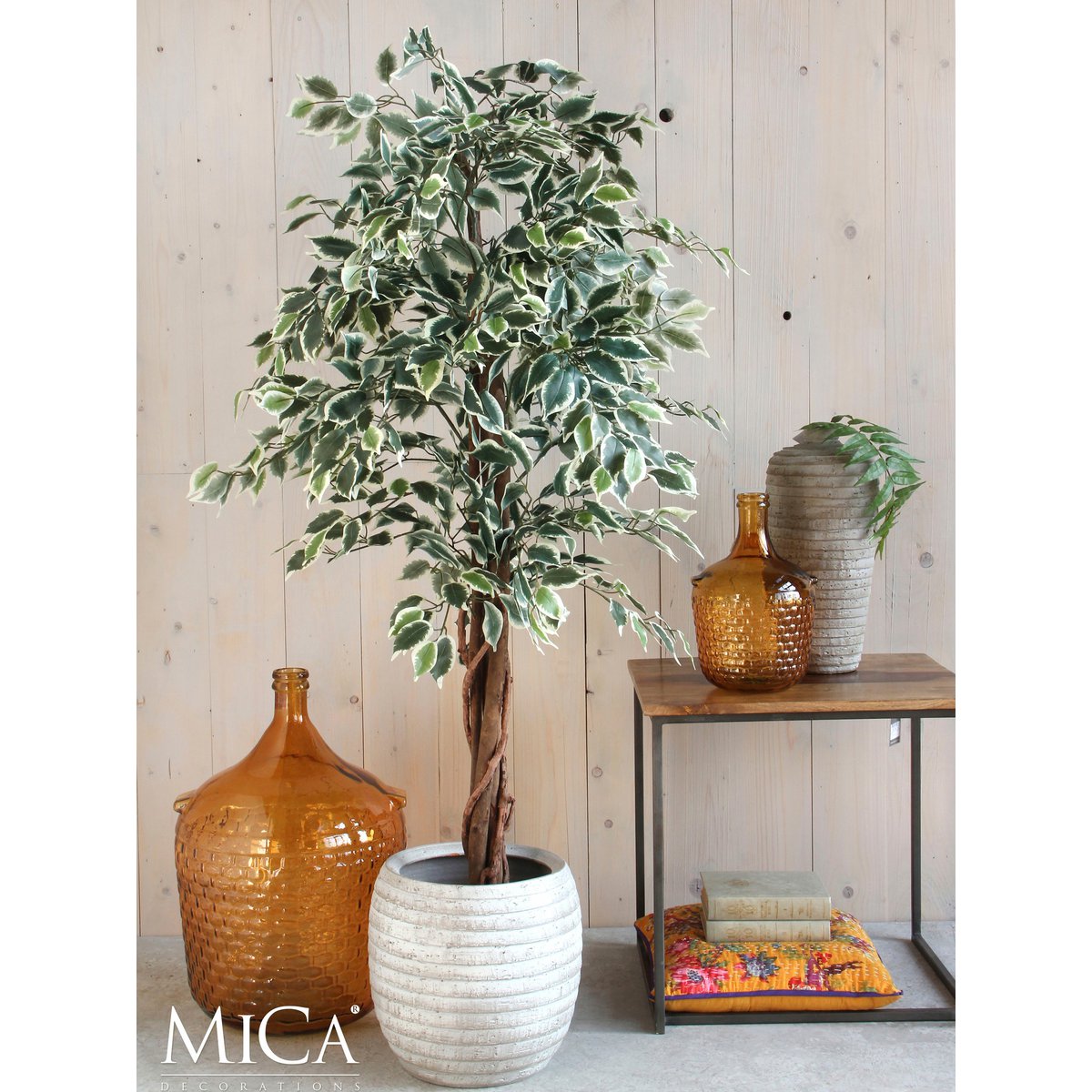 Plante Ficus Artificielle - H110 x Ø70 cm - Panaché Vert