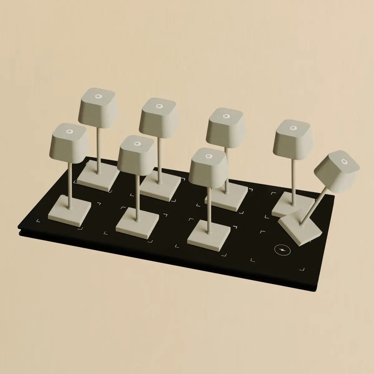 Combi set professionnel - 8 x Sarphati Mini Shadow Grey Grey Rechargeable Table Lampes et 1 X Station centrale Station de charge sans fil avec Qi-Technology - Parfait pour les restaurants, l'hospitalité et les hôtels