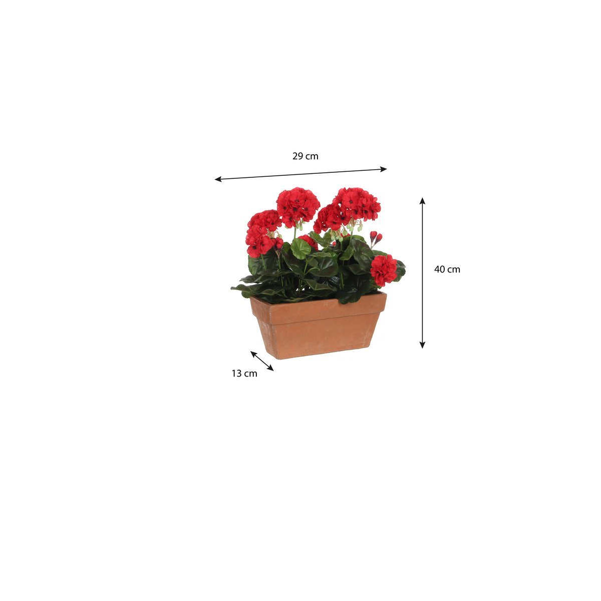 Plante de Géranium Artificielle en Boîte de Balcon - L29 x L13 x H40 cm - Rouge