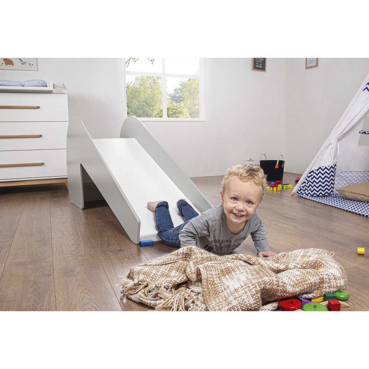 Toboggan d'intérieur 'Lotta', gris/blanc