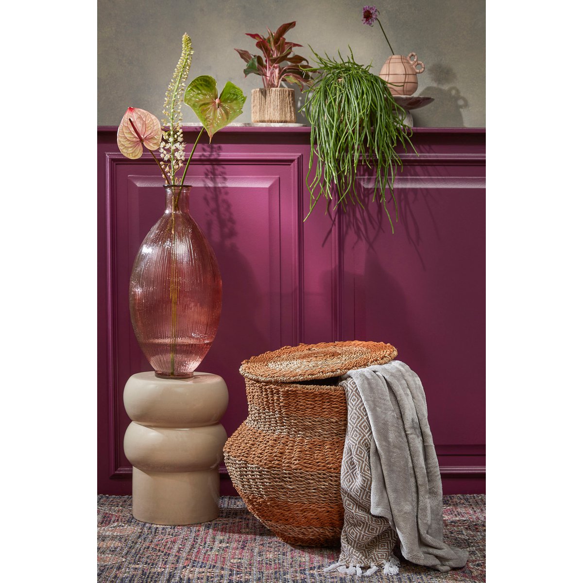 Panier de Rangement avec Couvercle Tacoma - H48 x Ø55 cm - Jute - Jaune