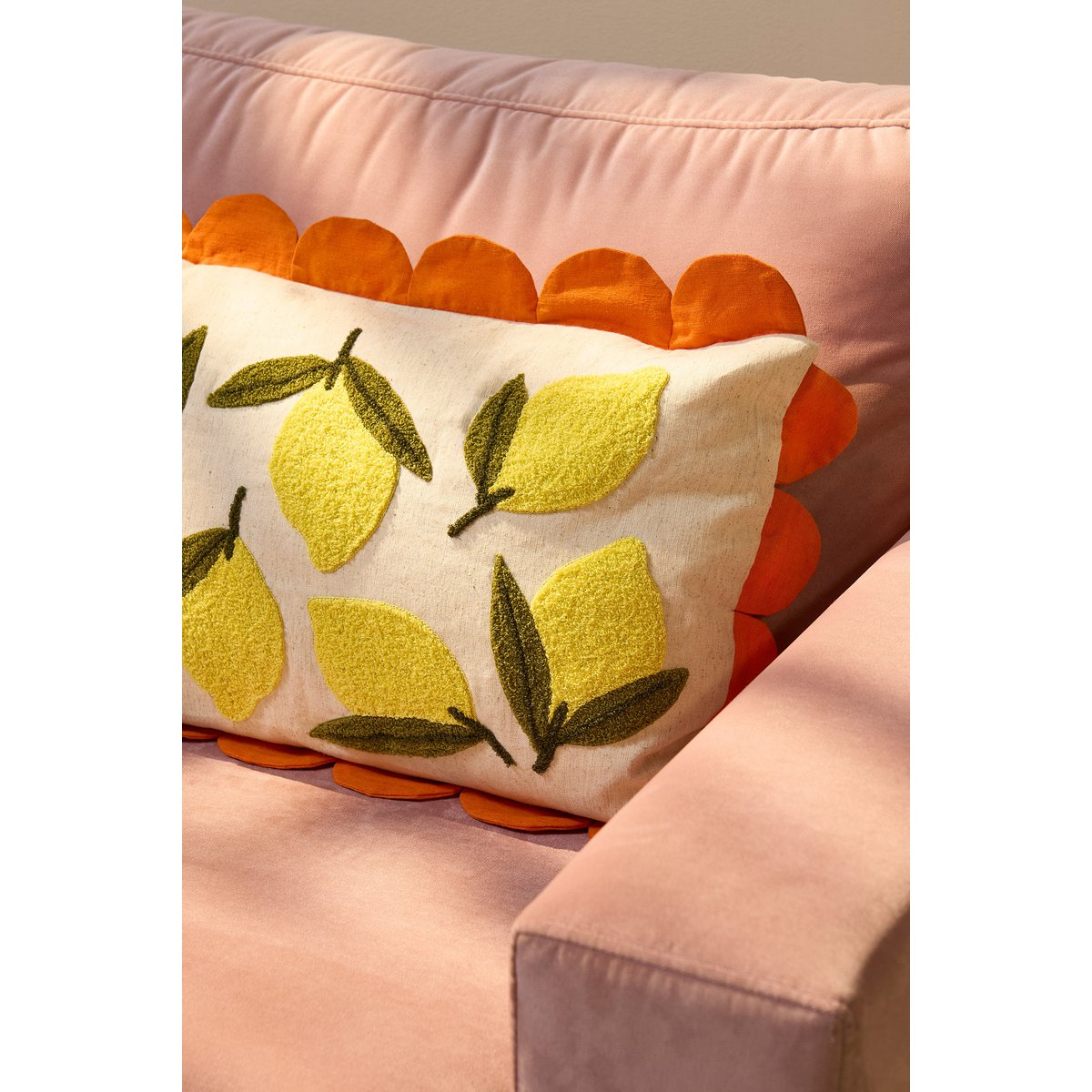 Coussin décoratif du citron - L65 x B45 x H10 cm - Coton - off-blanc, jaune, orange
