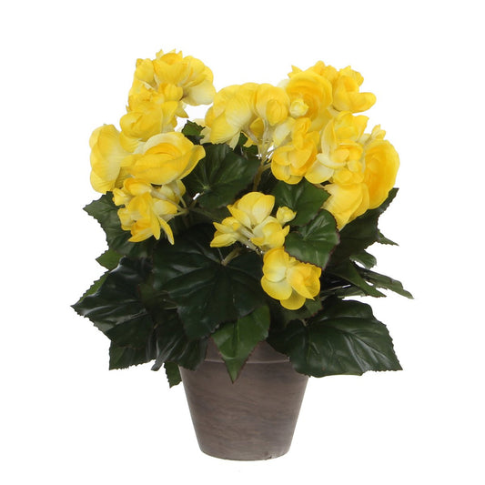Plante Bégonia Artificielle en Pot de Fleur Stan - H30 x Ø25 cm - Jaune