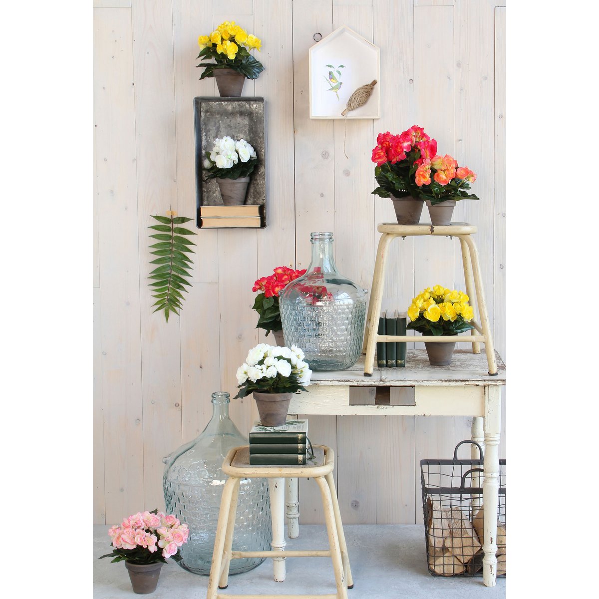 Plante Bégonia Artificielle en Pot de Fleur Stan - H30 x Ø25 cm - Rose Foncé