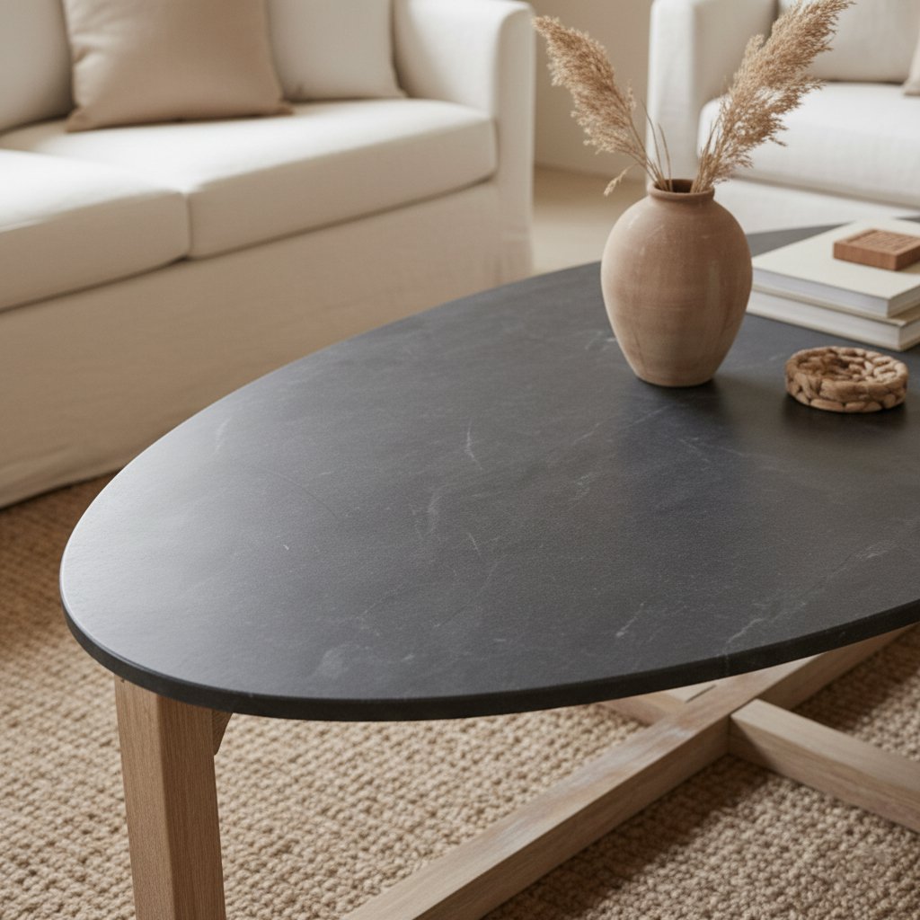 Table basse ovale en marbre - noir - 120x60x38 cm