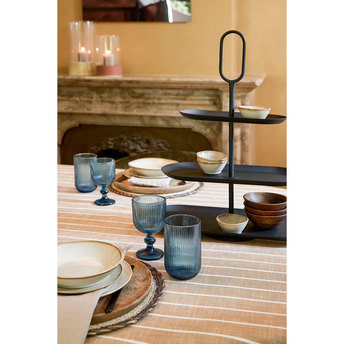 Alivo Tablecloth - L250 x W140 cm - Organic Cotton - Brown, White