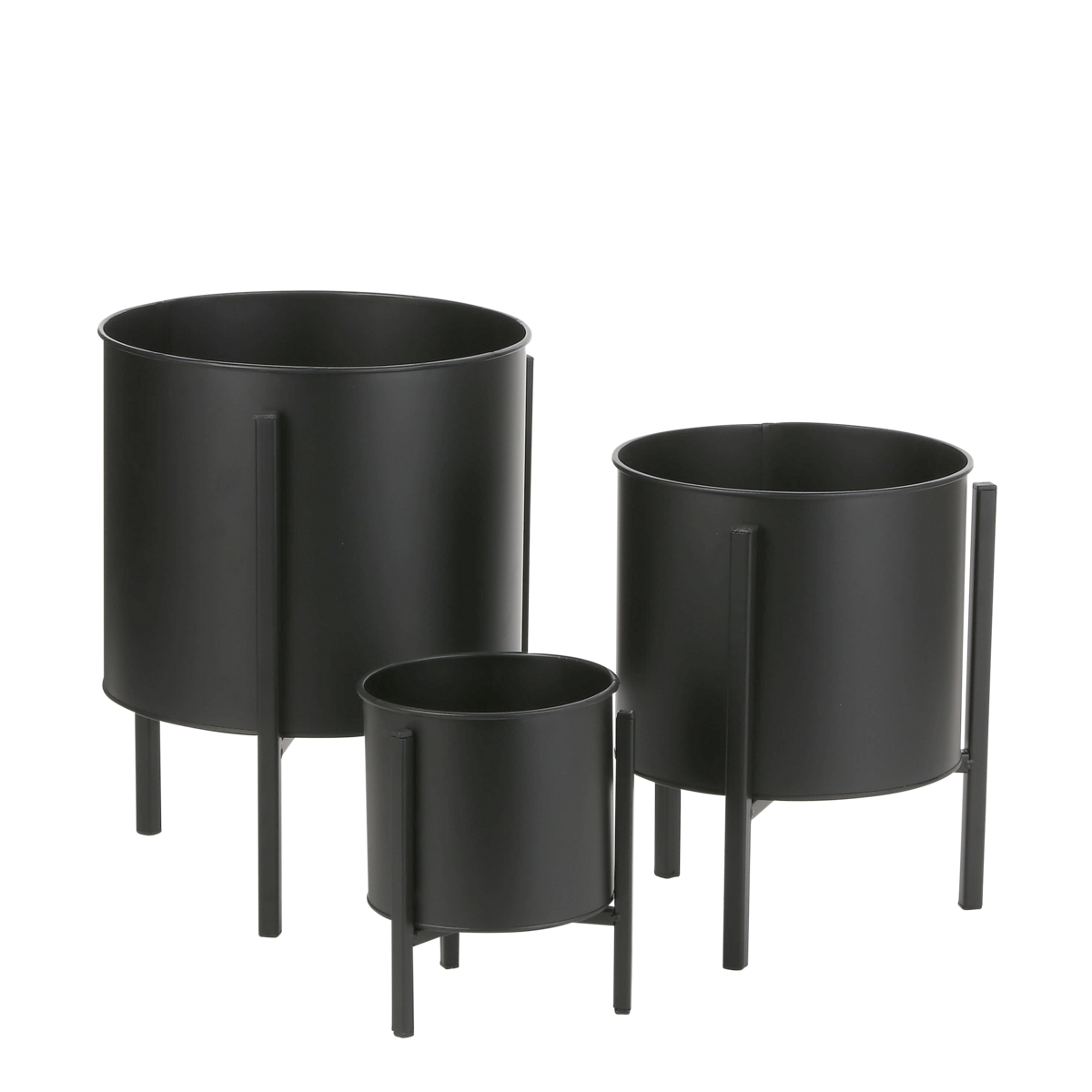 Pot de Fleurs sur Pied Jessy - Lot de 3 - H35 x Ø27 cm - Métal - Noir