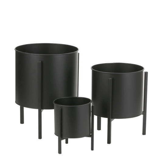 Pot de Fleurs sur Pied Jessy - Lot de 3 - H35 x Ø27 cm - Métal - Noir