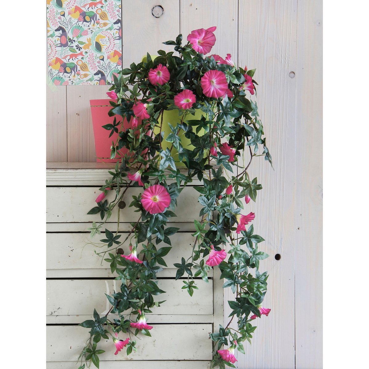 Plante artificielle à suspendre en pot de fleurs Stan - L25 x l45 x H50 cm - Rose foncé