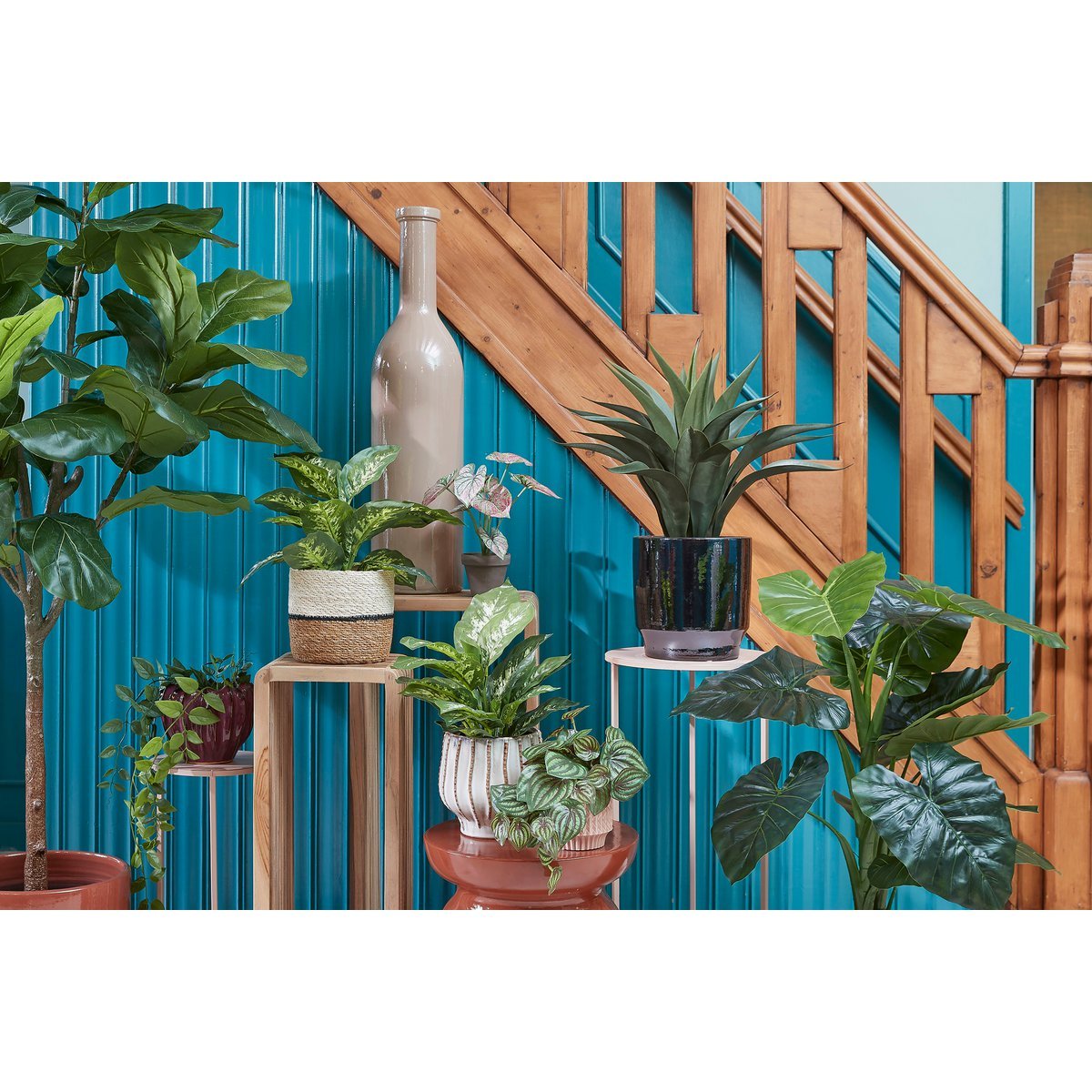 Dieffenbachia Plante Artificielle en Pot de Fleur Stan - H40 x Ø30 cm - Vert