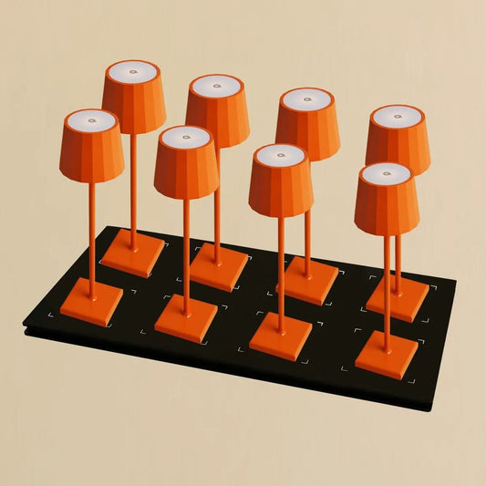 Combi set professionnel - 8 x wouter fleurs de table de table rechargeable orange et 1 x station de charge sans fil avec Qi-technologie - parfait pour les restaurants, l'hospitalité et les hôtels