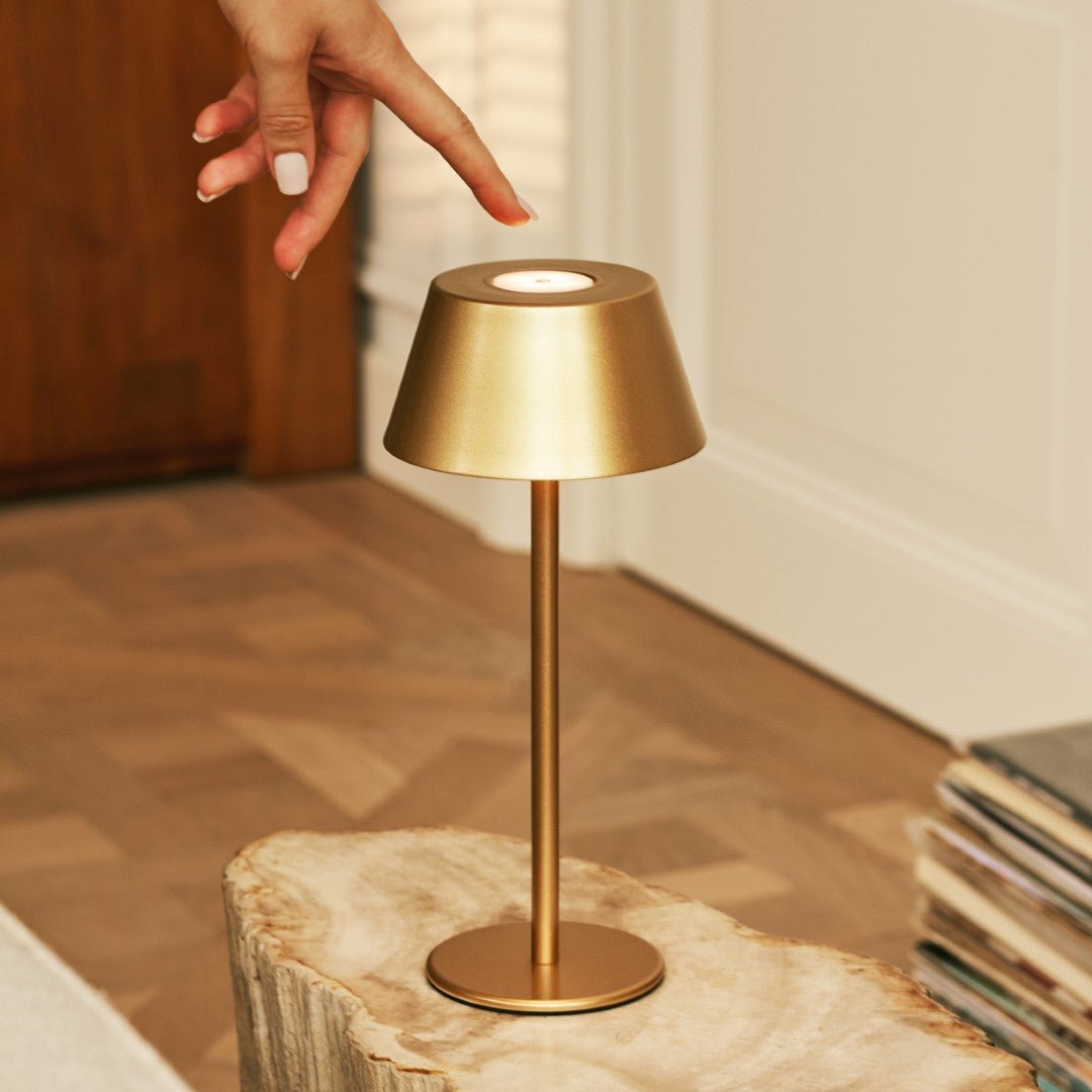 Milou Gold - lampe de table sans câble l moderne, design et 3 modes lumineux