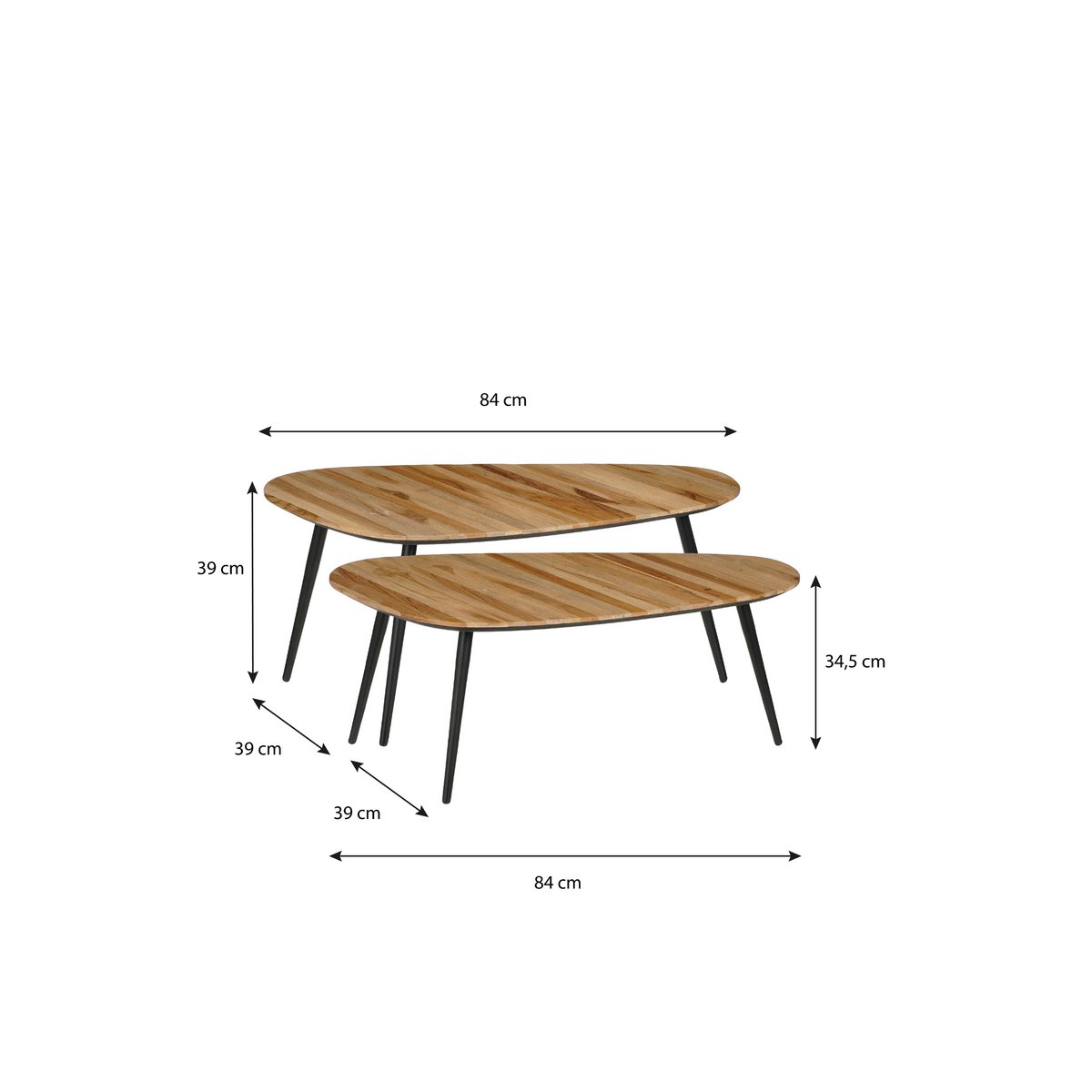 Table d'Appoint Jailey - Lot de 2 - L84 x L39 x H39 cm - Bois recyclé - Marron