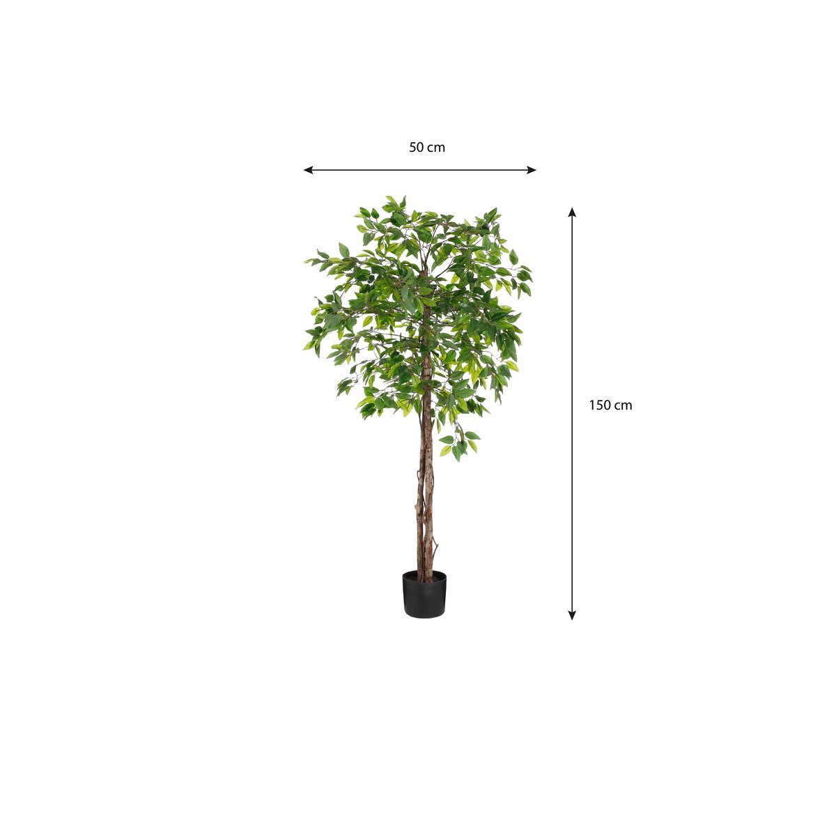 Plante Ficus Artificielle en Pot de Fleur - H150 x Ø50 cm - Vert