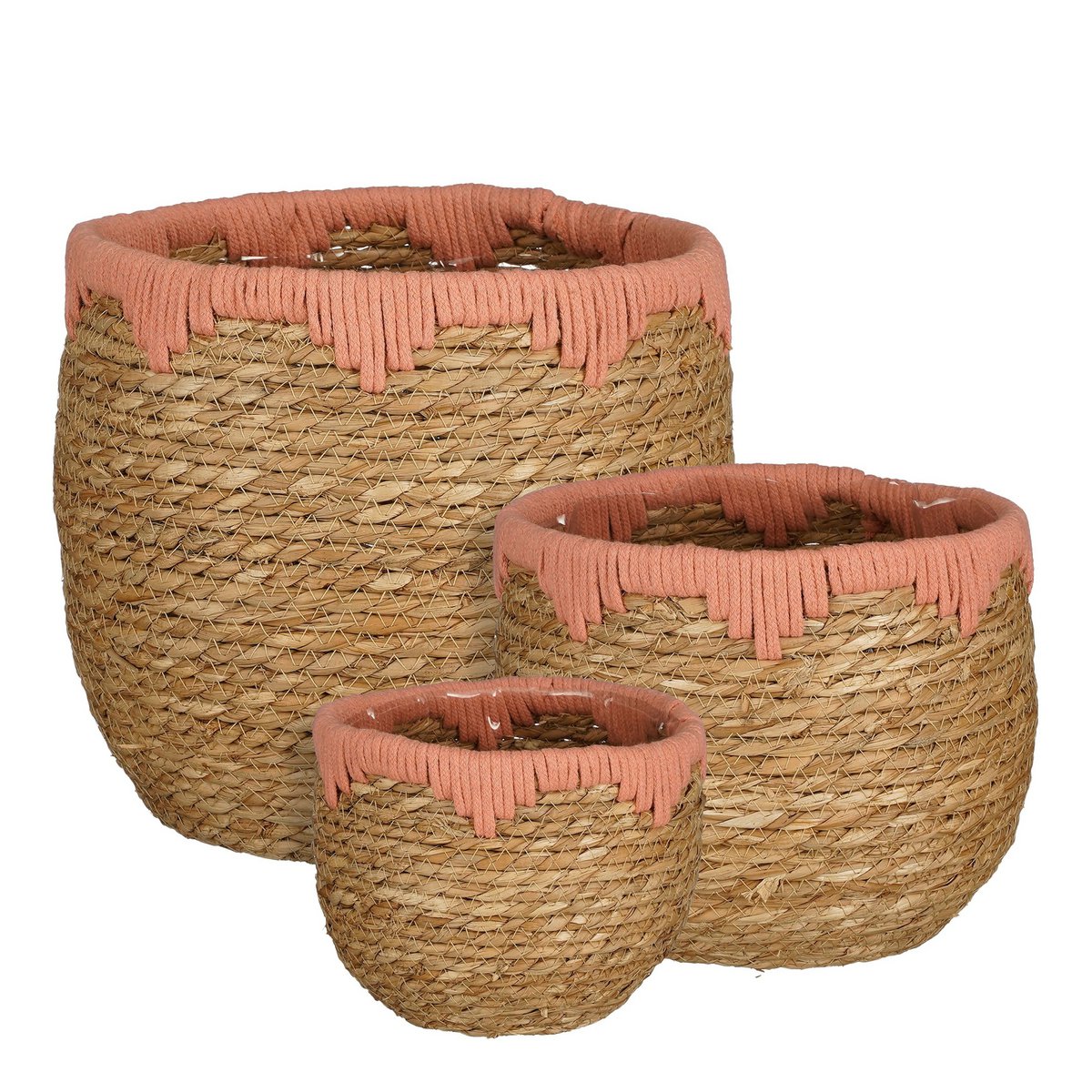 Panier à Plantes Jorck - Lot de 3 - H24 x Ø26 cm - Jonc de Mer - Rose, Marron