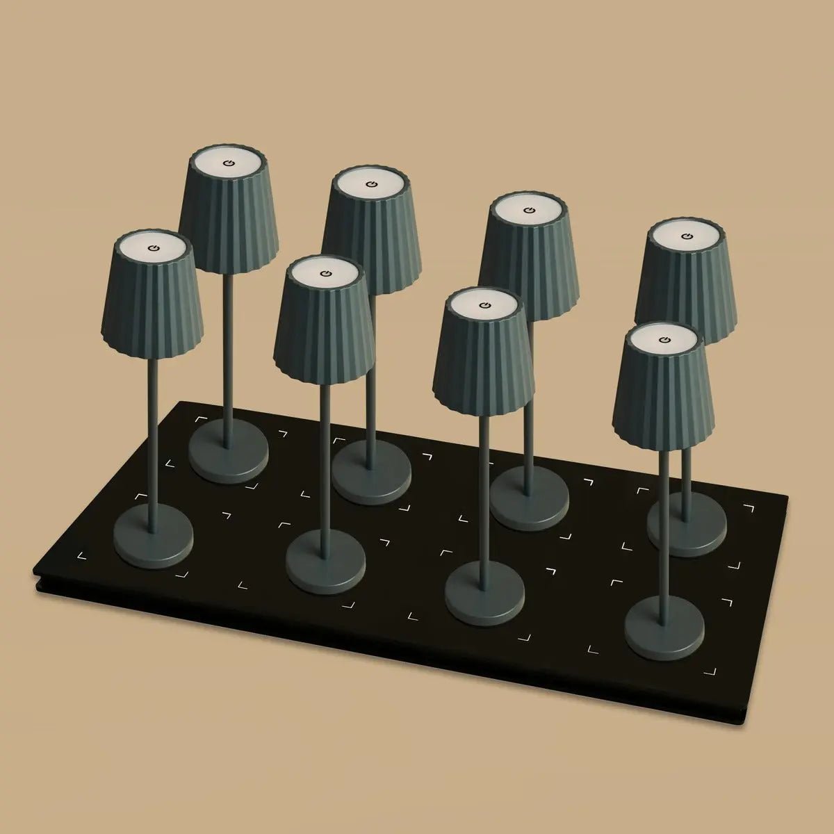 Combi Set Professional - 8 x Maya Stone Grey Grey Rechargeable Table Lampes et 1 x Station centrale Station de charge sans fil avec Qi-Technology - Perfect pour les restaurants, l'hospitalité et les hôtels