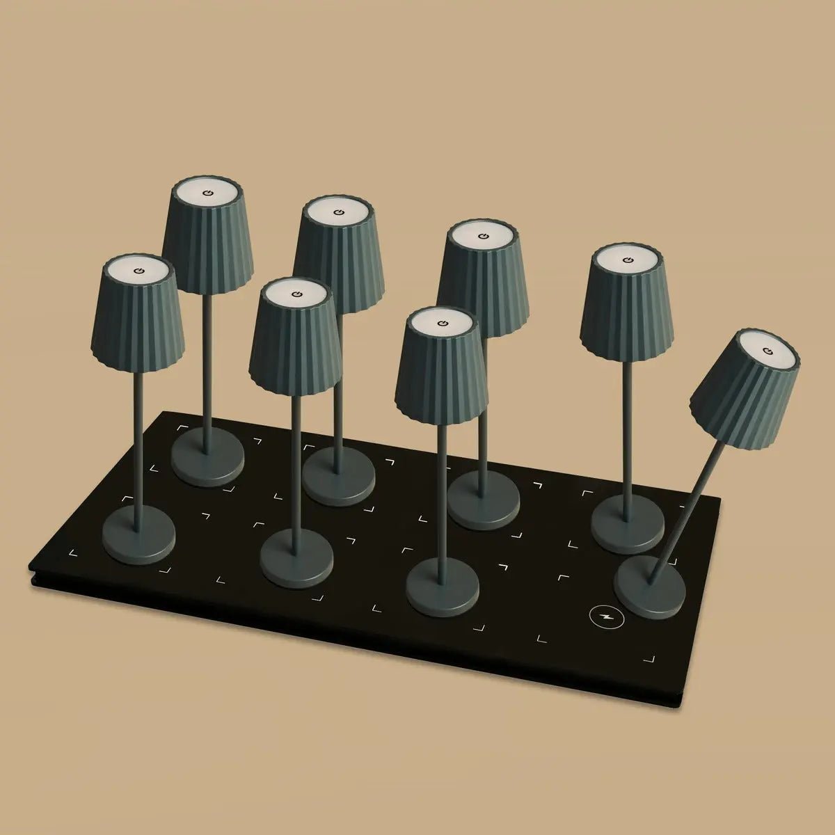 Combi Set Professional - 8 x Maya Stone Grey Grey Rechargeable Table Lampes et 1 x Station centrale Station de charge sans fil avec Qi-Technology - Perfect pour les restaurants, l'hospitalité et les hôtels
