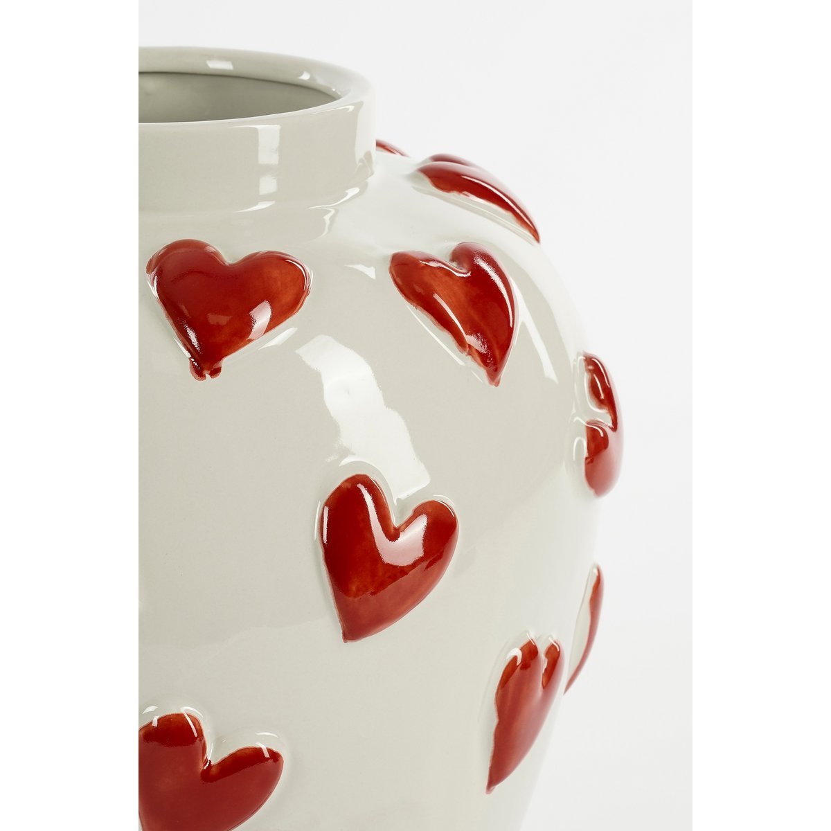 Vase Coeurs - H33 x Ø30 cm - Céramique - Blanc, Rouge