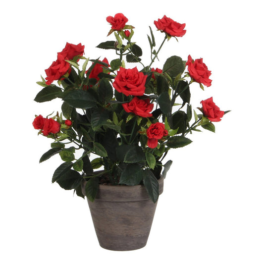 Rosier artificiel en pot de fleur Stan - H33 x Ø25 cm - Rouge