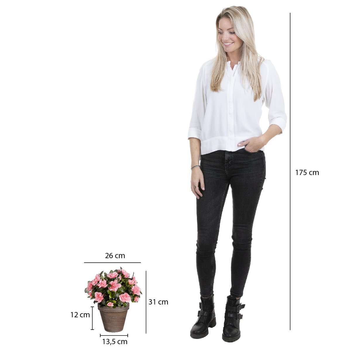 Plante Azalée Artificielle en Pot de Fleur Stan - H31 x Ø26 cm - Pêche