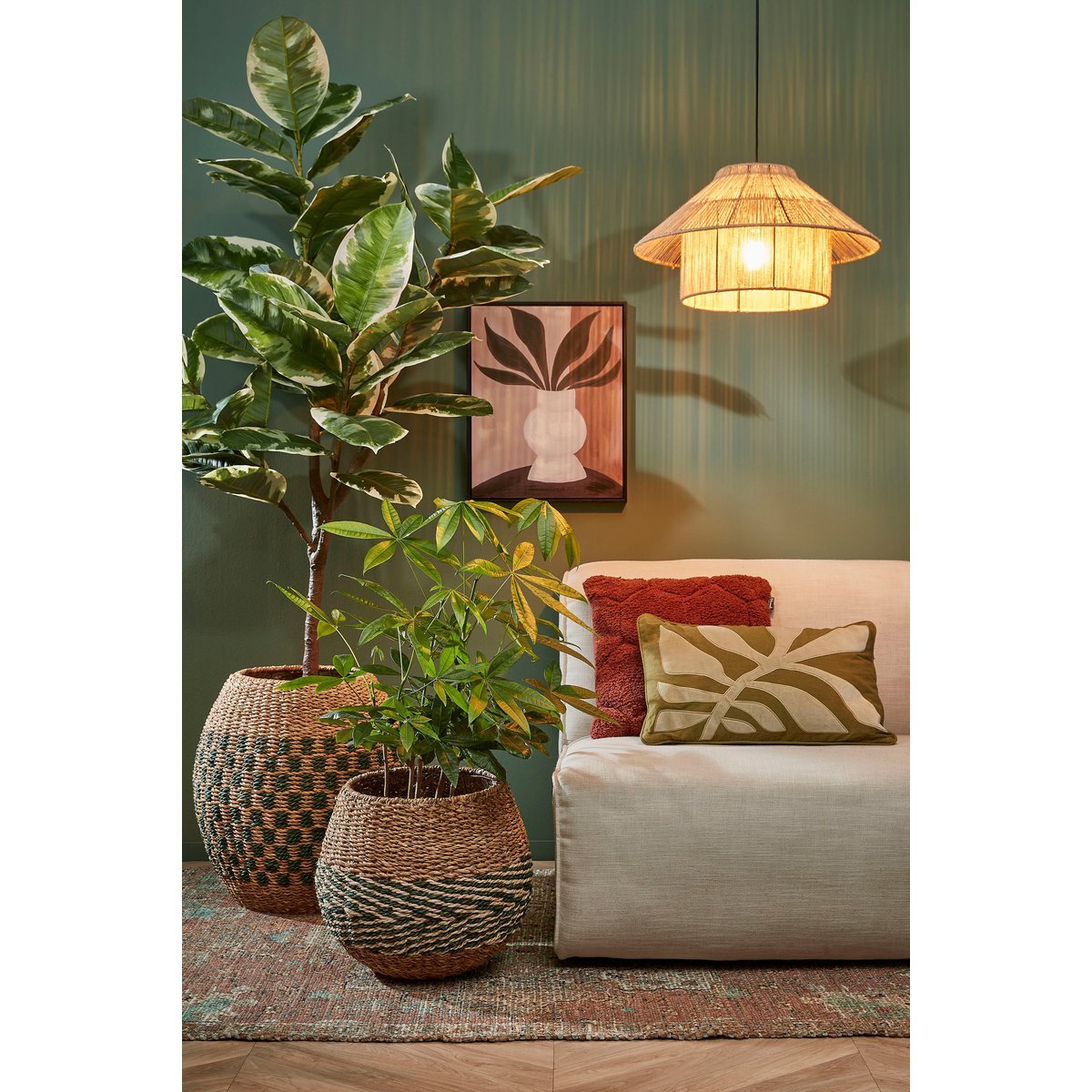 Lampe à suspension Elsa - H28 x Ø50 cm - Jute - brun clair