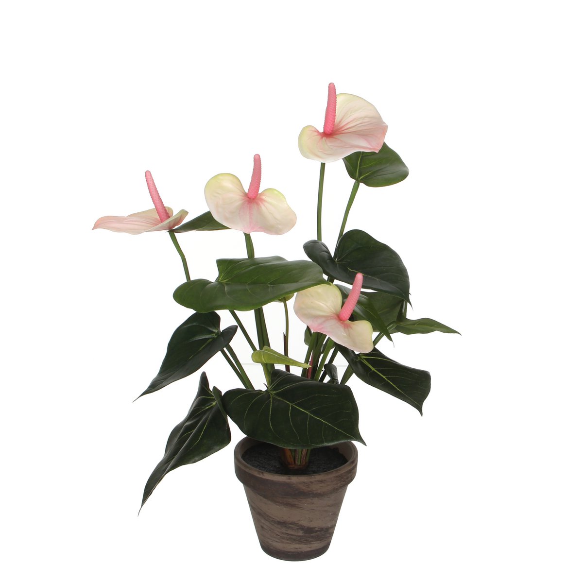 Plante Artificielle Anthurium en Pot de Fleur Stan - H40 x Ø30 cm - Rose Clair