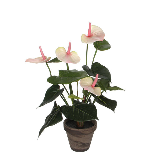 Plante Artificielle Anthurium en Pot de Fleur Stan - H40 x Ø30 cm - Rose Clair