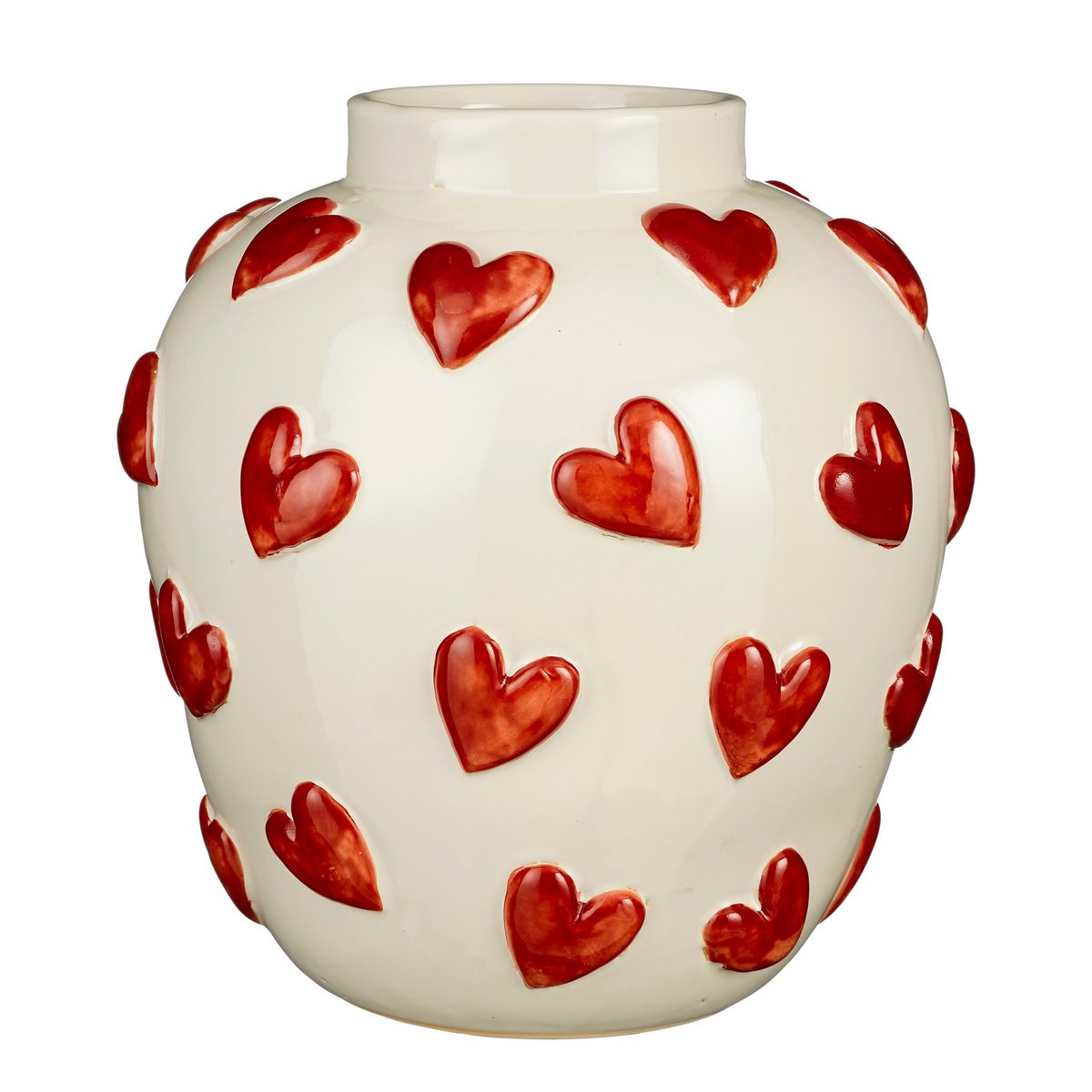 Vase Coeurs - H33 x Ø30 cm - Céramique - Blanc, Rouge