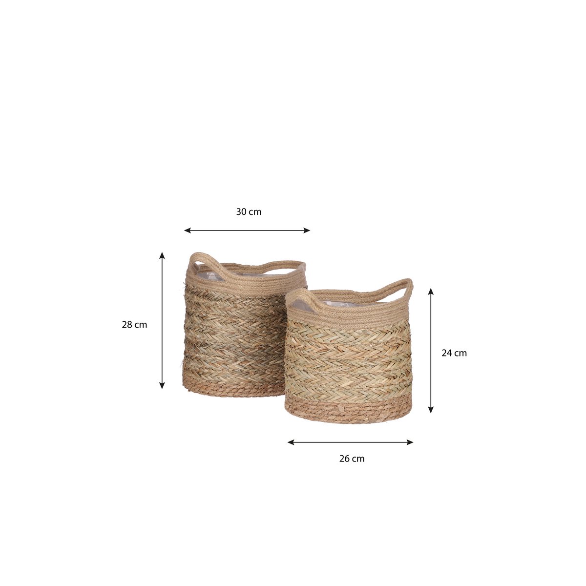 Panier à Plantes Anne - Lot de 2 - H28 x Ø30 cm - Jonc de Mer - Marron clair