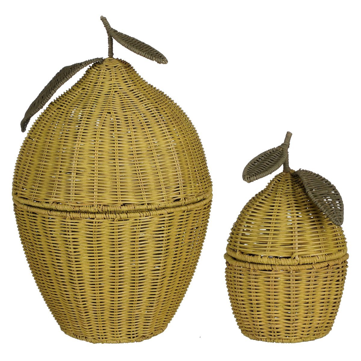 Panier de Rangement avec Couvercle - Lot de 2 - H48 x Ø30 cm - Rotin - Jaune