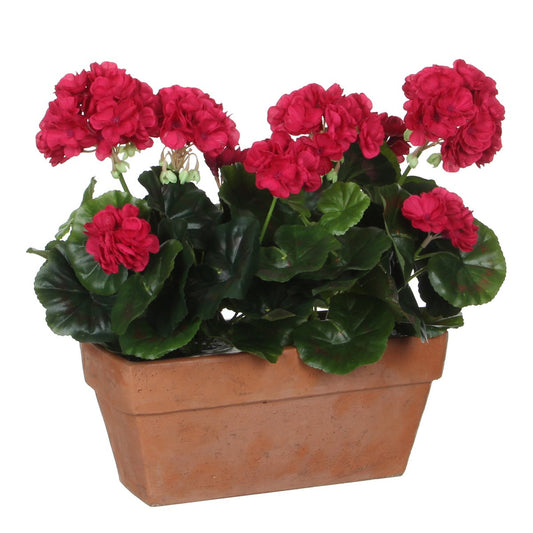Plante de Géranium Artificielle en Boîte de Balcon - L29 x L13 x H40 cm - Rose foncé