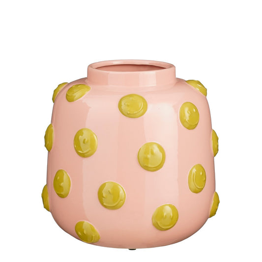 Vase Smiley - H28 X Ø29 cm - Céramique - rose clair, ocre