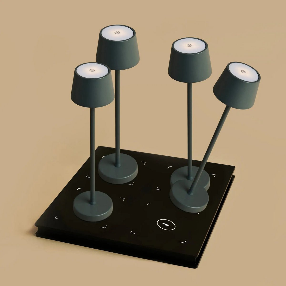 Combi Set Professional - 4 X Vondel Mini Stone Grey Grey Rechargeable Table Lampes et 1 X Amstel Wireless Station Wireles