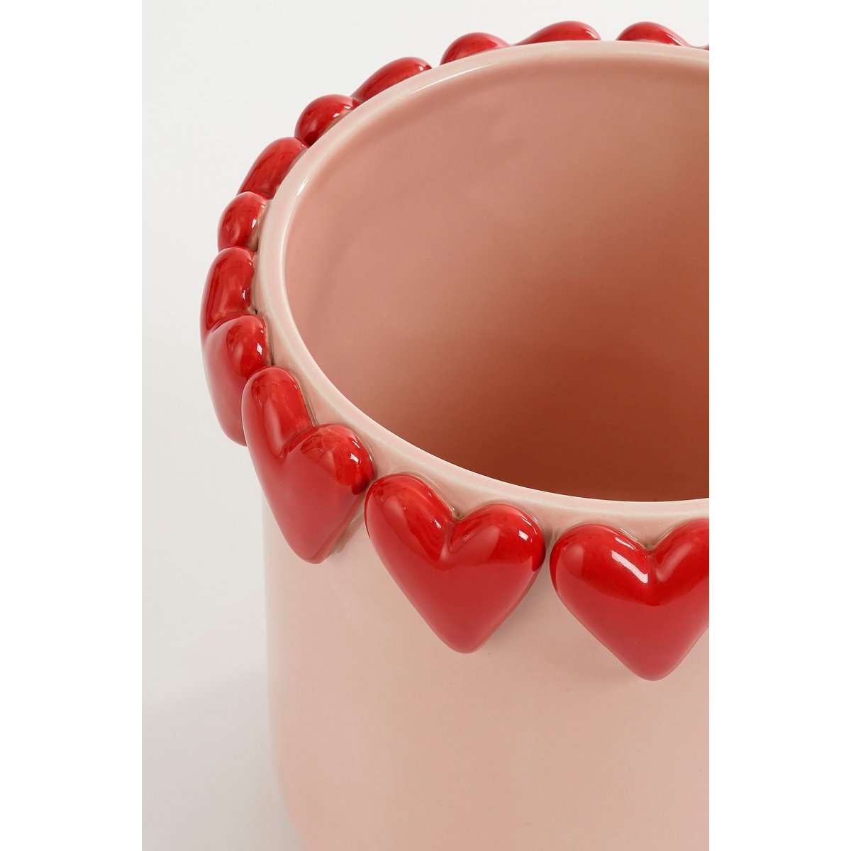 Paute de fleur avec coeurs - H18 x Ø21 cm - Dolomite - rose, rouge