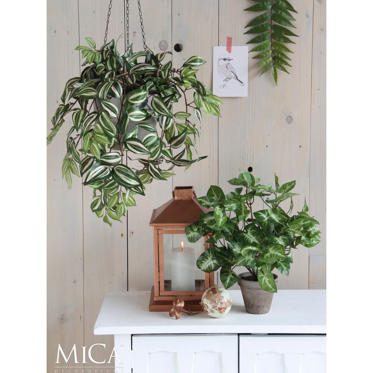 Plante Artificielle Suspendue Tradescantia - L15 x L20 x H54 cm - Vert