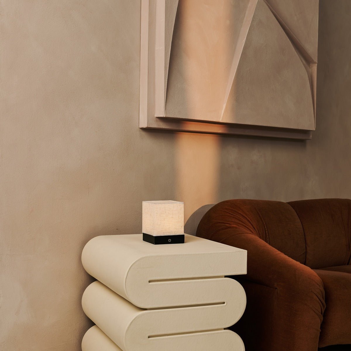 Lampe sans fil Black Zano avec bois et lin - Éclairage d'ambiance, lampe de table à LED avec batterie