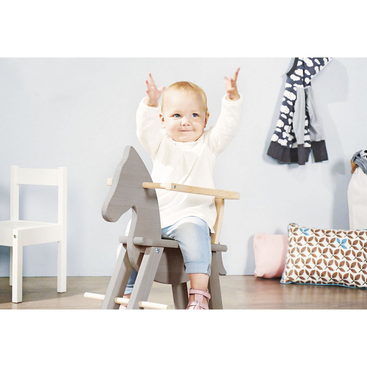 Cheval à bascule 'Pinolino' avec anneau, gris/naturel