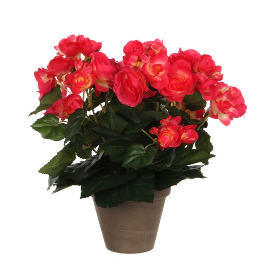 Plante Bégonia Artificielle en Pot de Fleur Stan - H30 x Ø25 cm - Rose Foncé